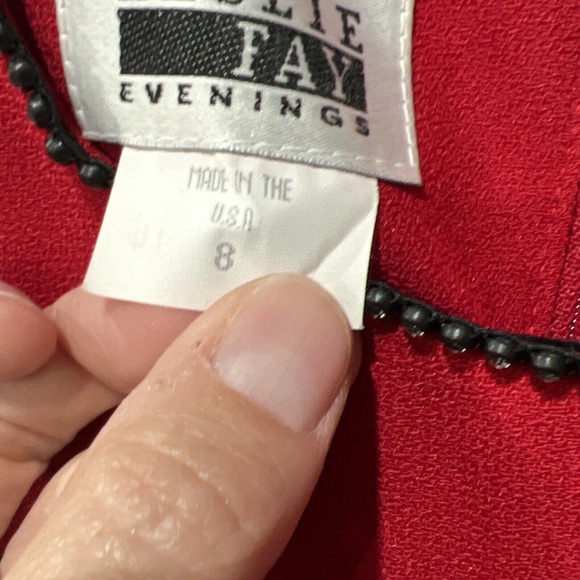 Vintage Red Dress Leslie Fay 8 Rhinestone 80s Maxi - Picture 4 of 11